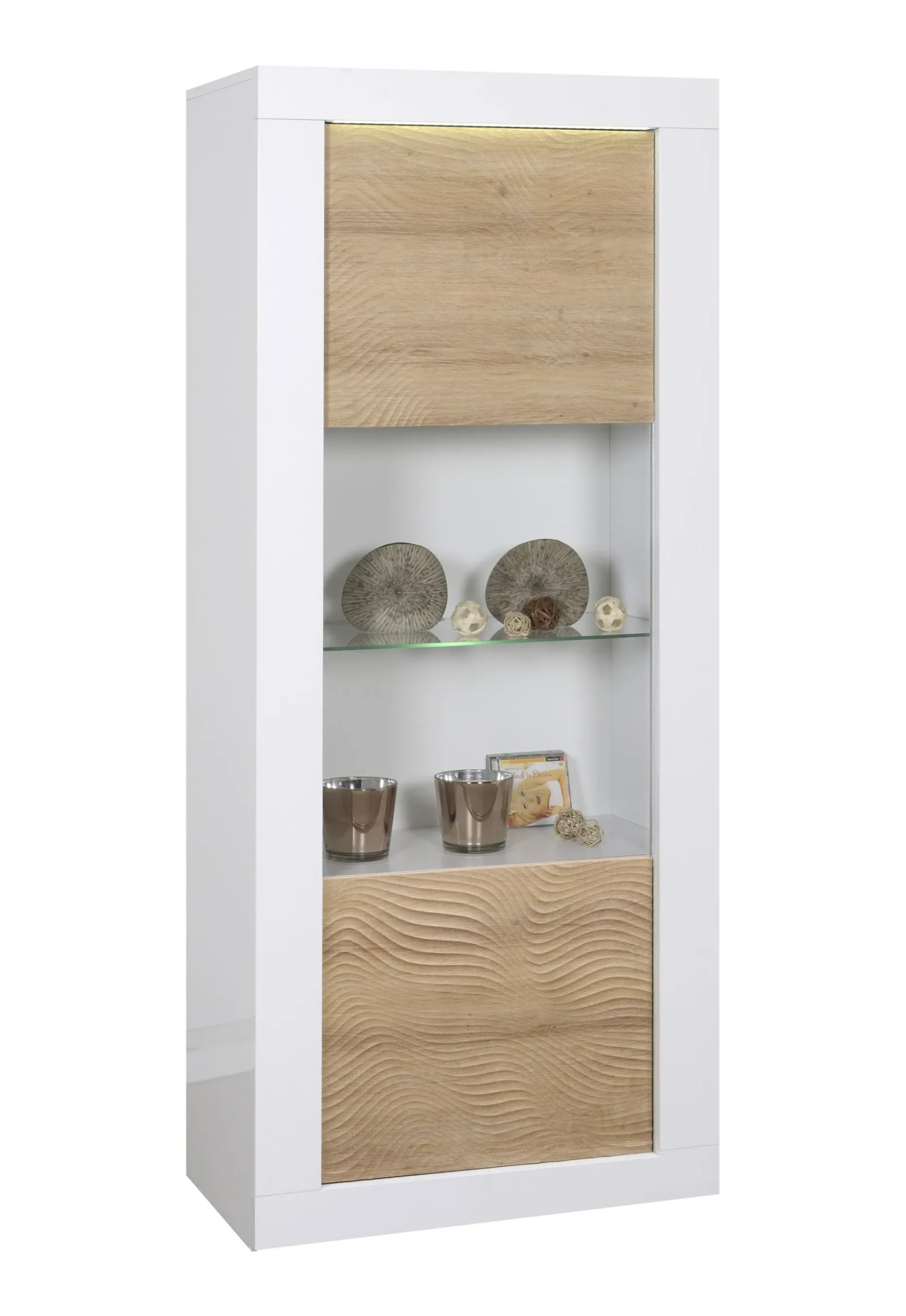 Schrank Kaia 80cm 1 Tür - Hochglanz weiß/Eiche