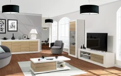 Schrank Kaia 80cm 1 Tür - Hochglanz weiß/Eiche