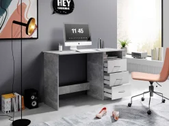 Emob Schreibtisch Adriano 123cm mit 3 Schubladen - Beton/Weiß