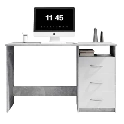 Emob Schreibtisch Adriano 123cm mit 3 Schubladen - Beton/Weiß