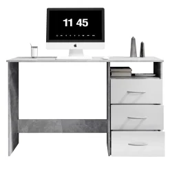 Emob Schreibtisch Adriano 123cm mit 3 Schubladen - Beton/Weiß