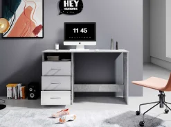 Emob Schreibtisch Adriano 123cm mit 3 Schubladen - Beton/Weiß