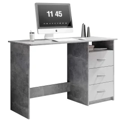 Emob Schreibtisch Adriano 123cm mit 3 Schubladen - Beton/Weiß