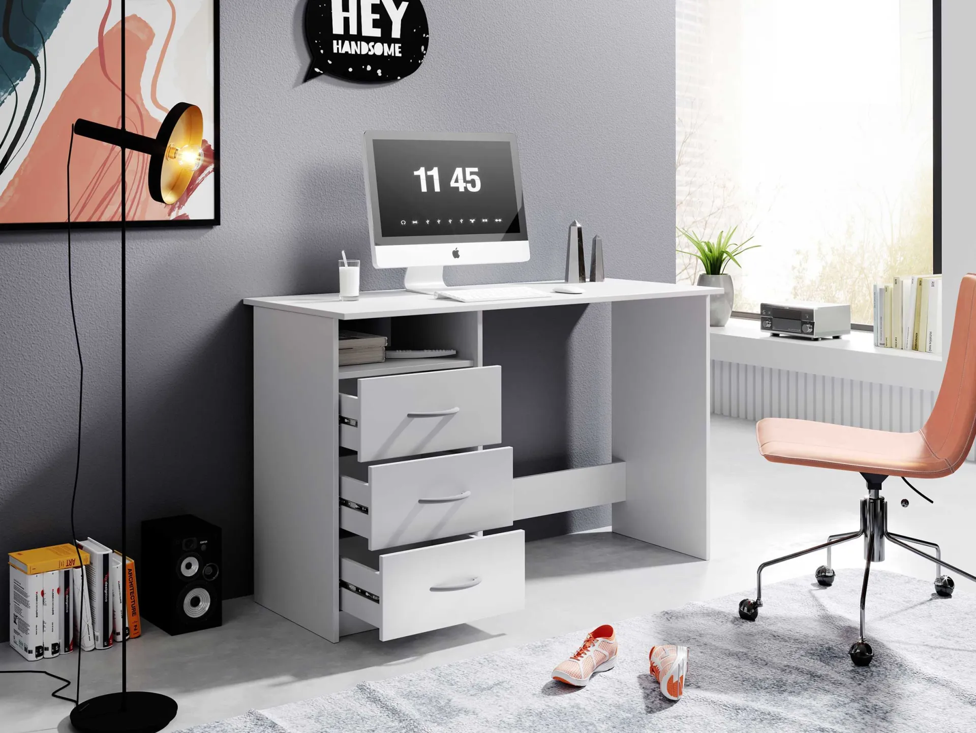 Emob Schreibtisch Adriano 123cm mit 3 Schubladen -