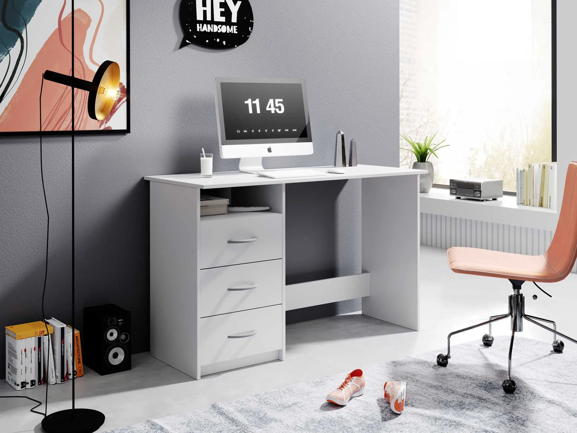 Emob Schreibtisch Adriano 123cm mit 3 Schubladen -