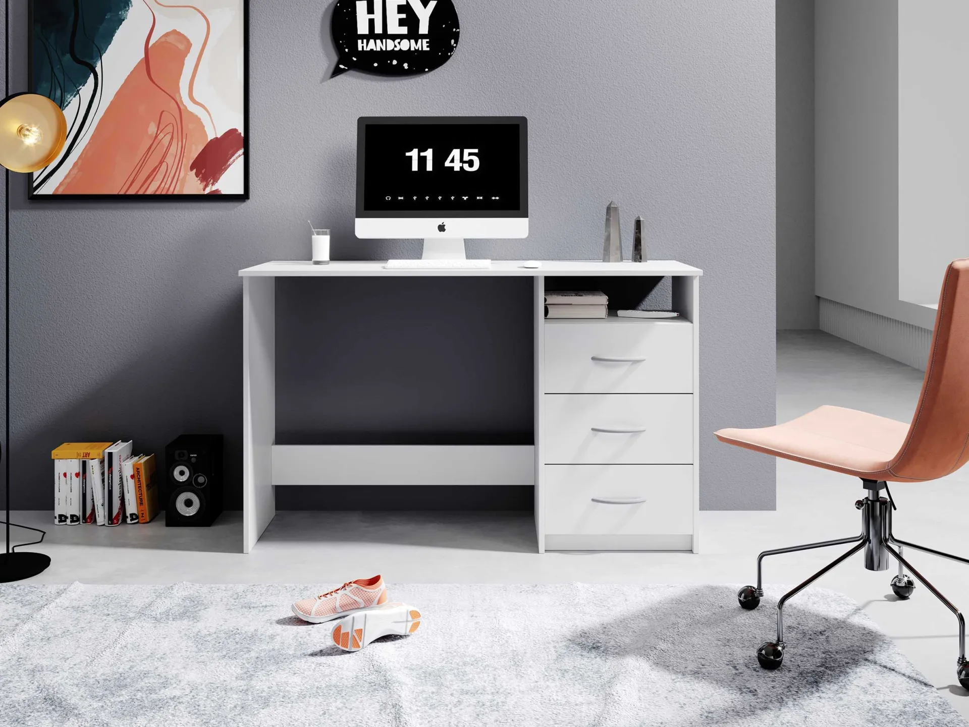 Emob Schreibtisch Adriano 123cm mit 3 Schubladen -