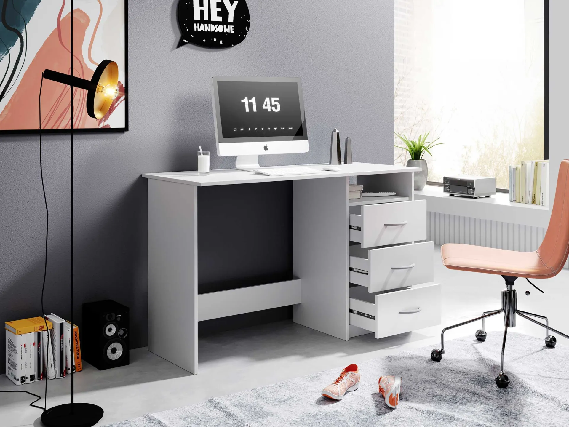 Emob Schreibtisch Adriano 123cm mit 3 Schubladen -