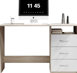 Emob Schreibtisch Adriano 123cm mit 3 Schubladen - Eiche/Weiß