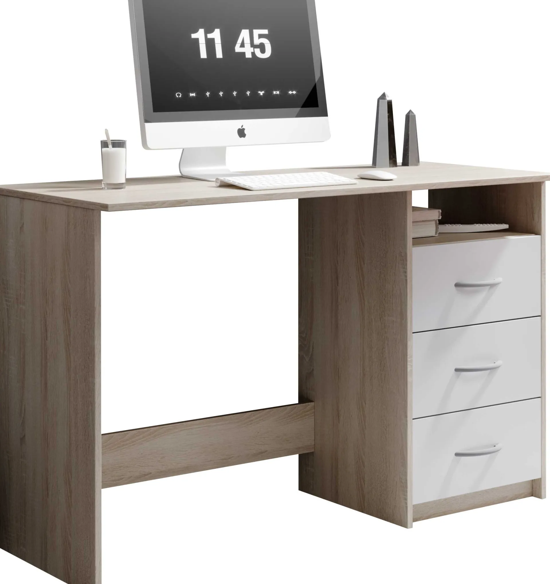 Emob Schreibtisch Adriano 123cm mit 3 Schubladen - Eiche/Weiß