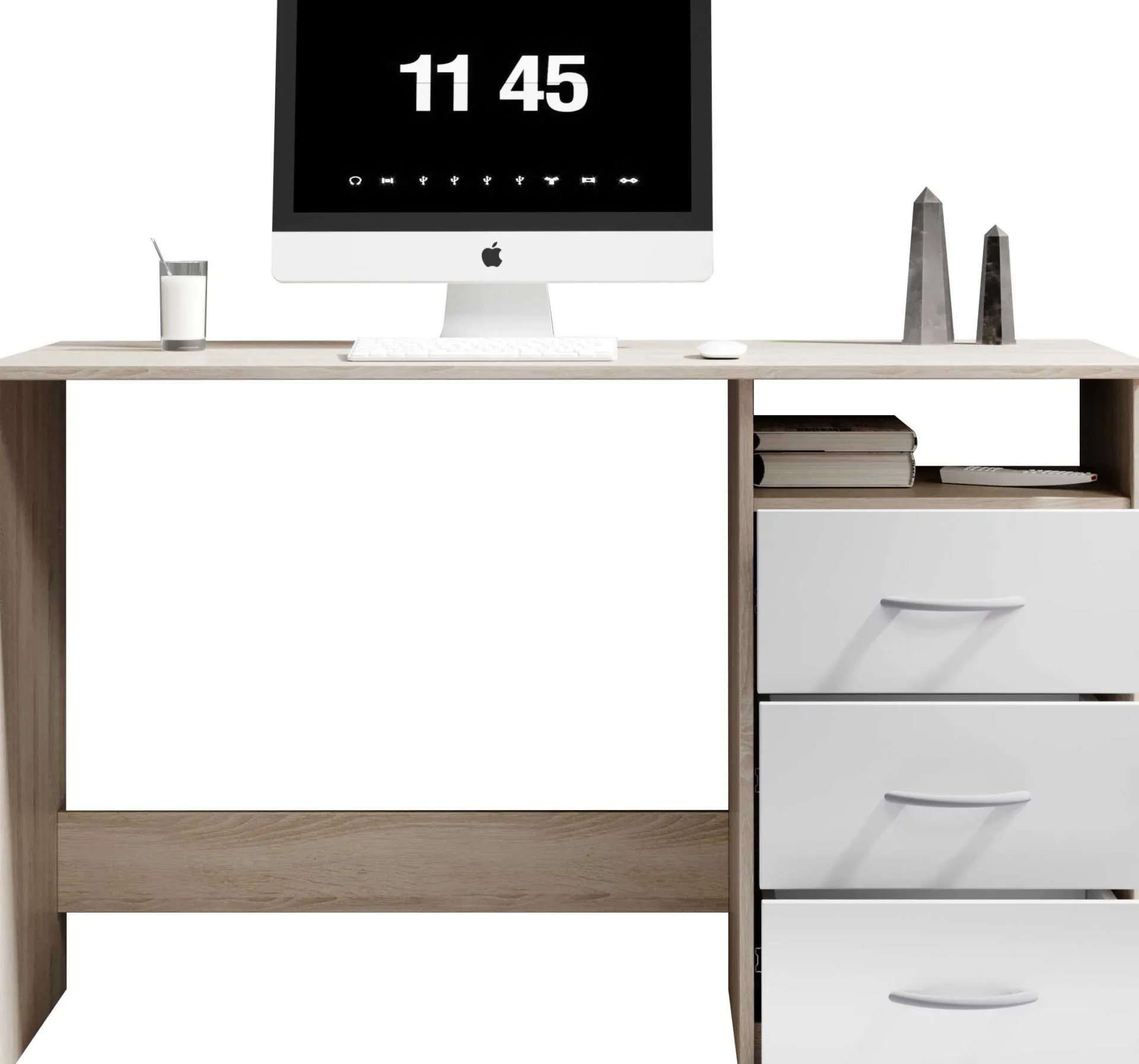 Emob Schreibtisch Adriano 123cm mit 3 Schubladen - Eiche/Weiß