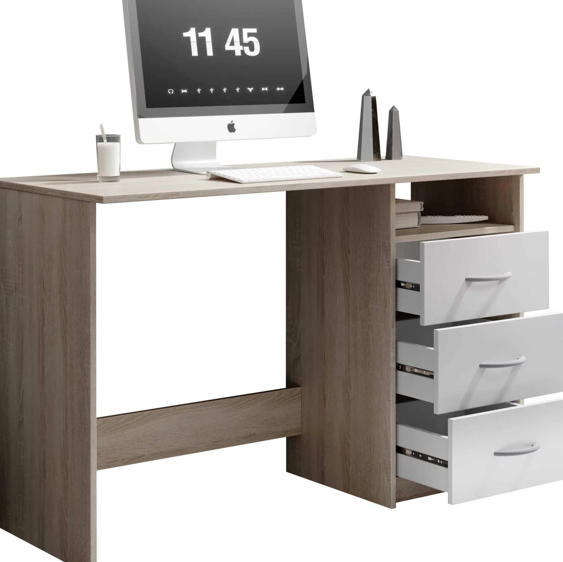 Emob Schreibtisch Adriano 123cm mit 3 Schubladen - Eiche/Weiß
