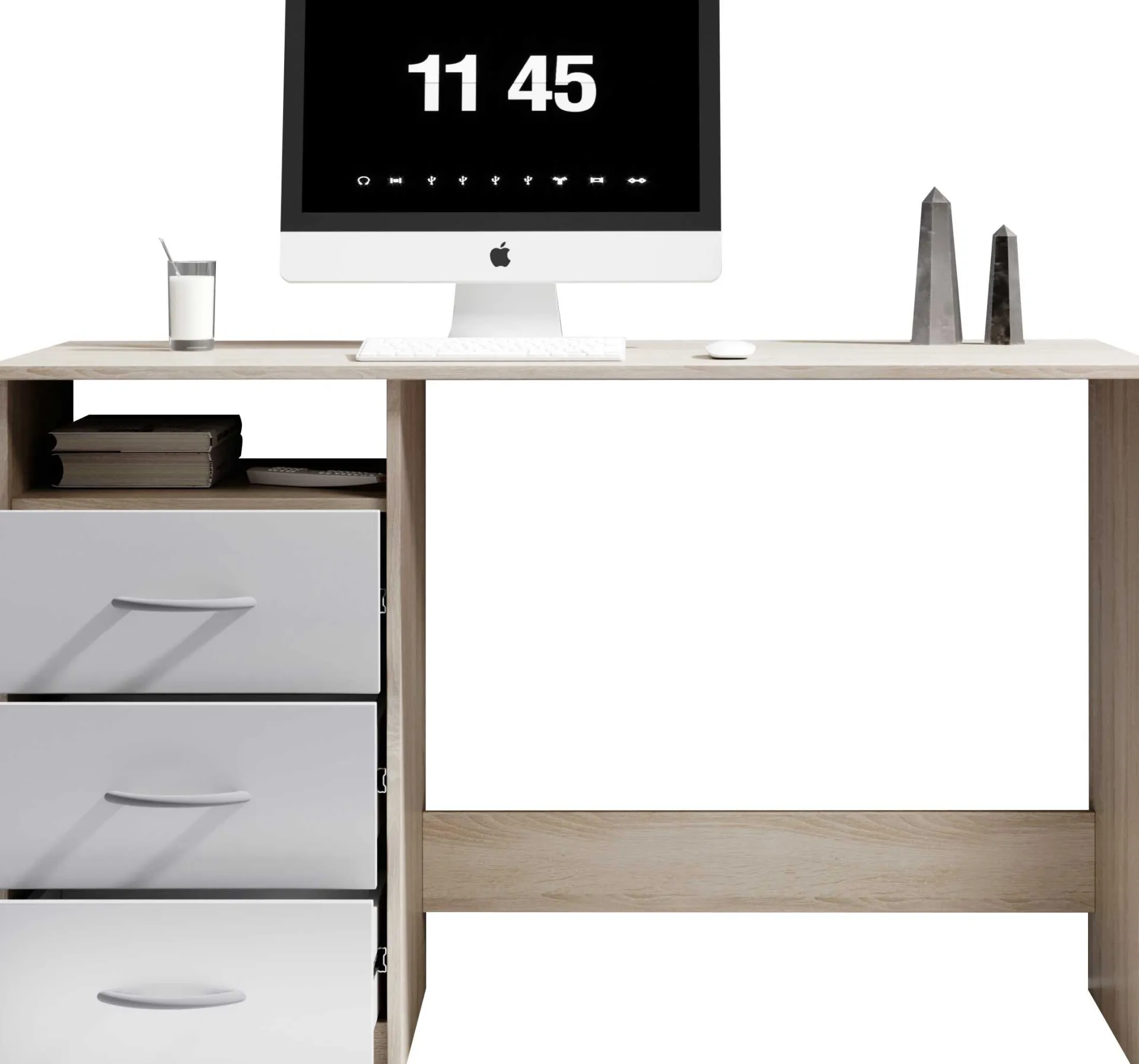 Emob Schreibtisch Adriano 123cm mit 3 Schubladen - Eiche/Weiß