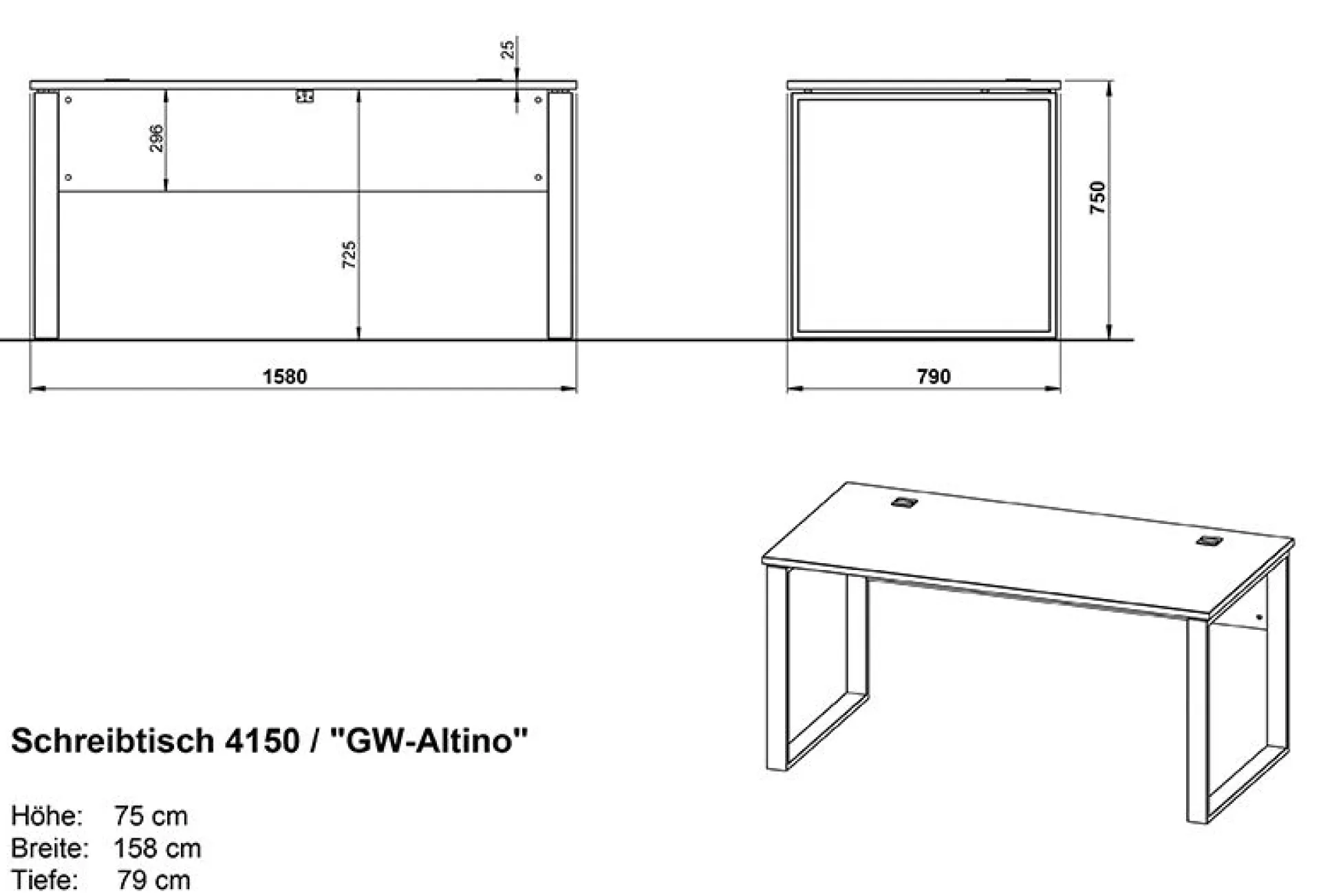Germania Schreibtisch Aldo 158cm - /basalt