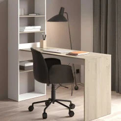 CBA Schreibtisch Azizam - 123x53x145cm - mit Bücherregal - weiß/Eiche Dekor