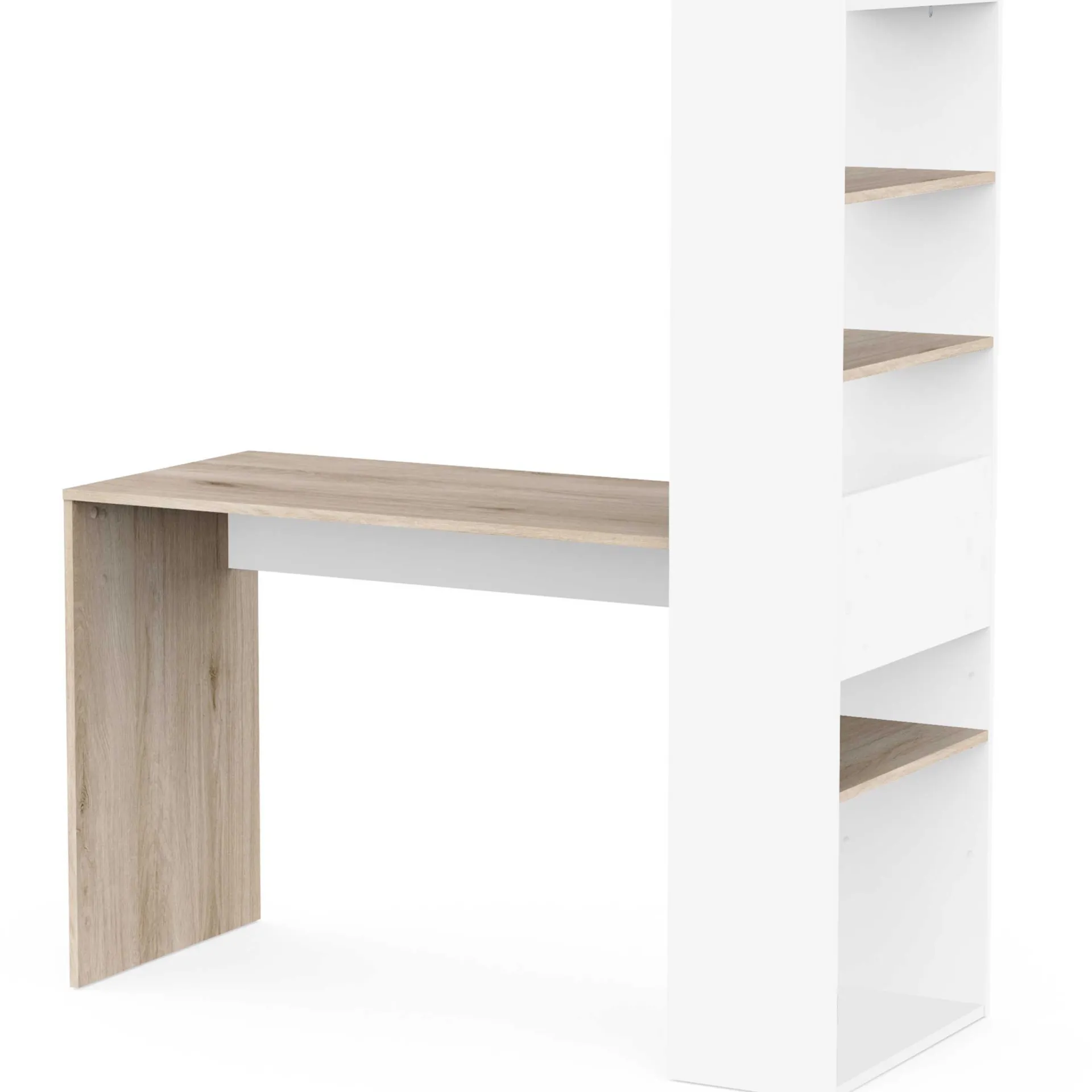 CBA Schreibtisch Azizam - 123x53x145cm - mit Bücherregal - weiß/Eiche Dekor