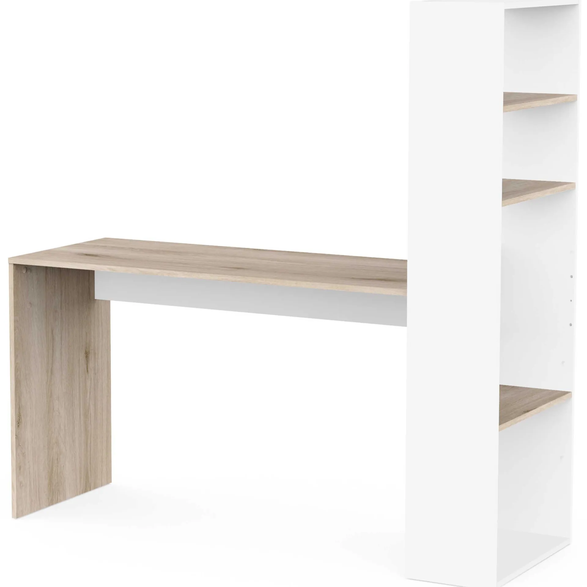 CBA Schreibtisch Azizam - 123x53x145cm - mit Bücherregal - weiß/Eiche Dekor