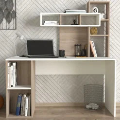 Emob Schreibtisch Coral - 100% MELAMINE - Weiß - 140 x 153,8 x 60 cm