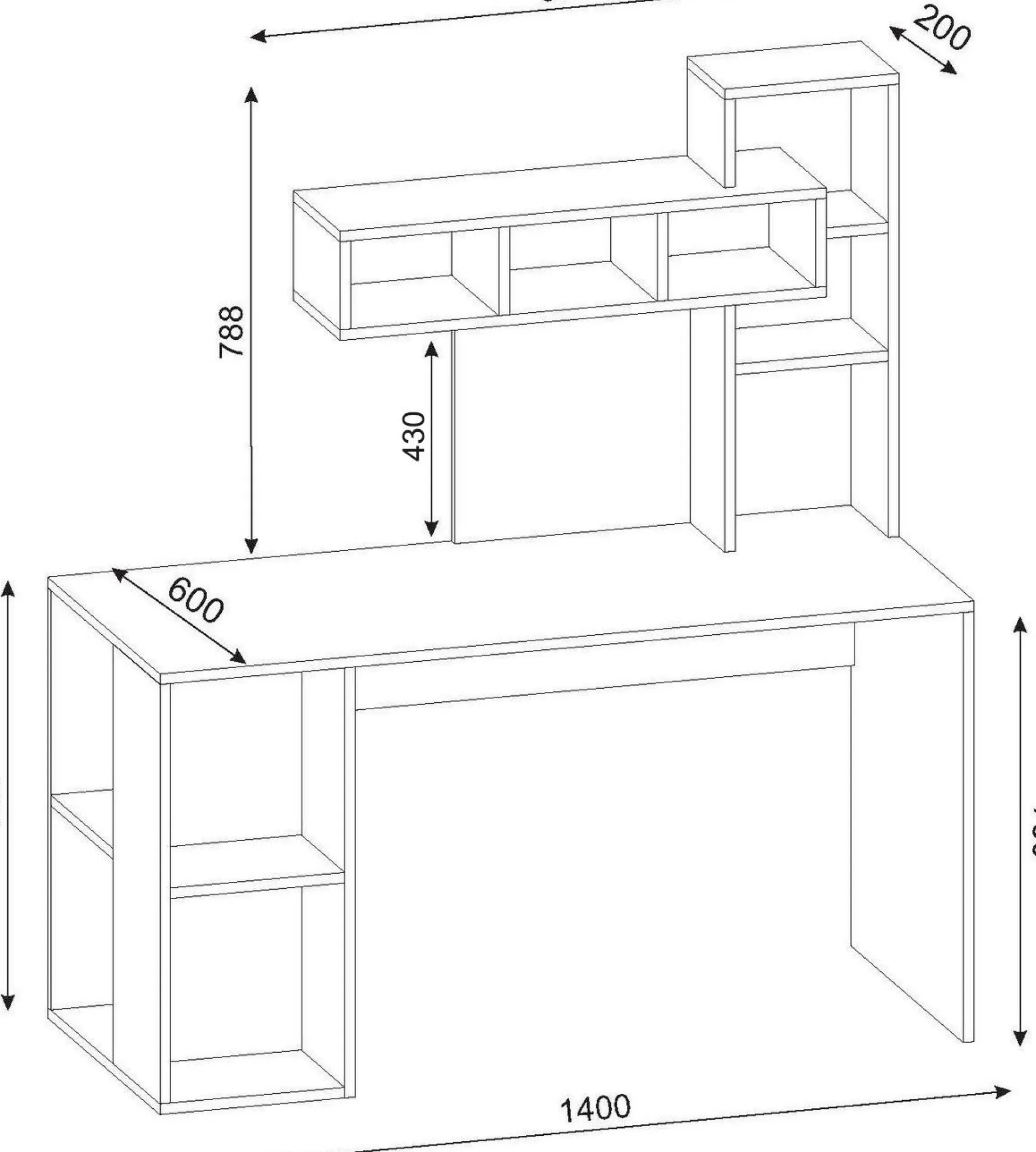 Emob Schreibtisch Coral - 100% MELAMINE - Weiß - 140 x 153,8 x 60 cm