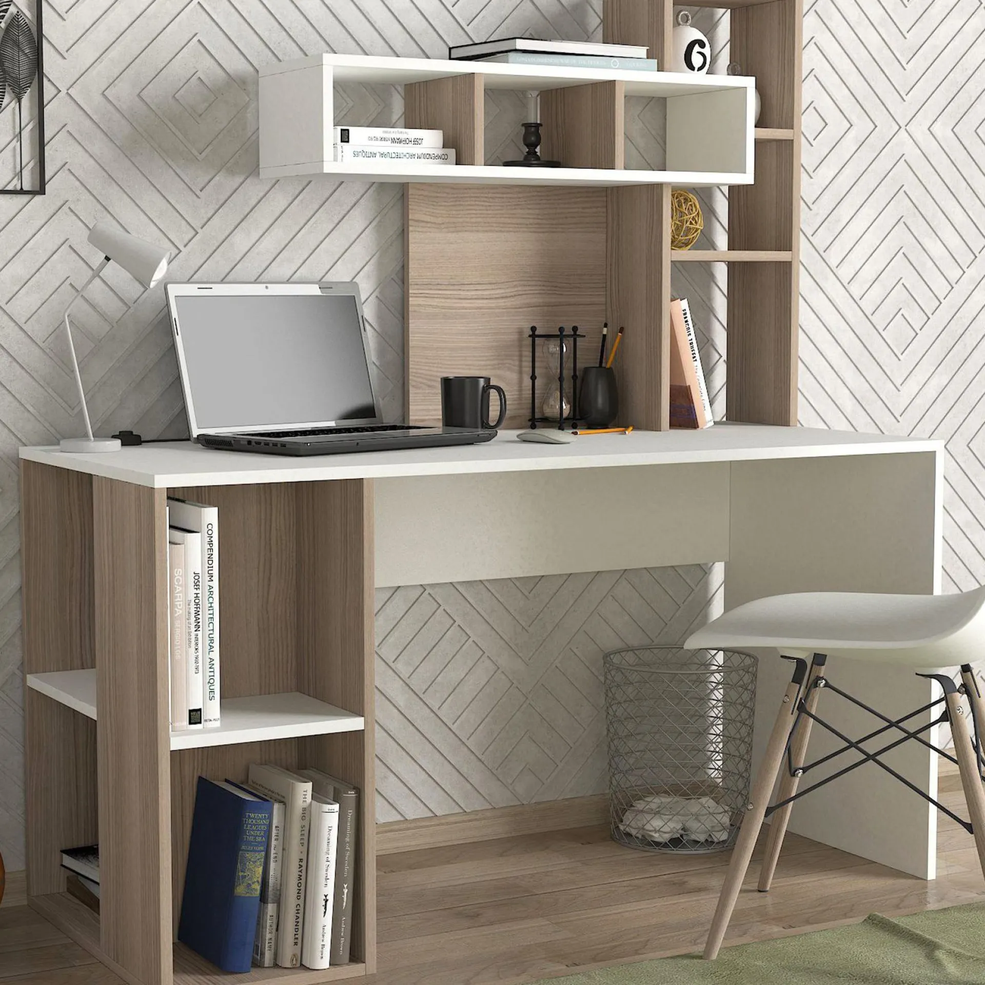 Emob Schreibtisch Coral - 100% MELAMINE - Weiß - 140 x 153,8 x 60 cm