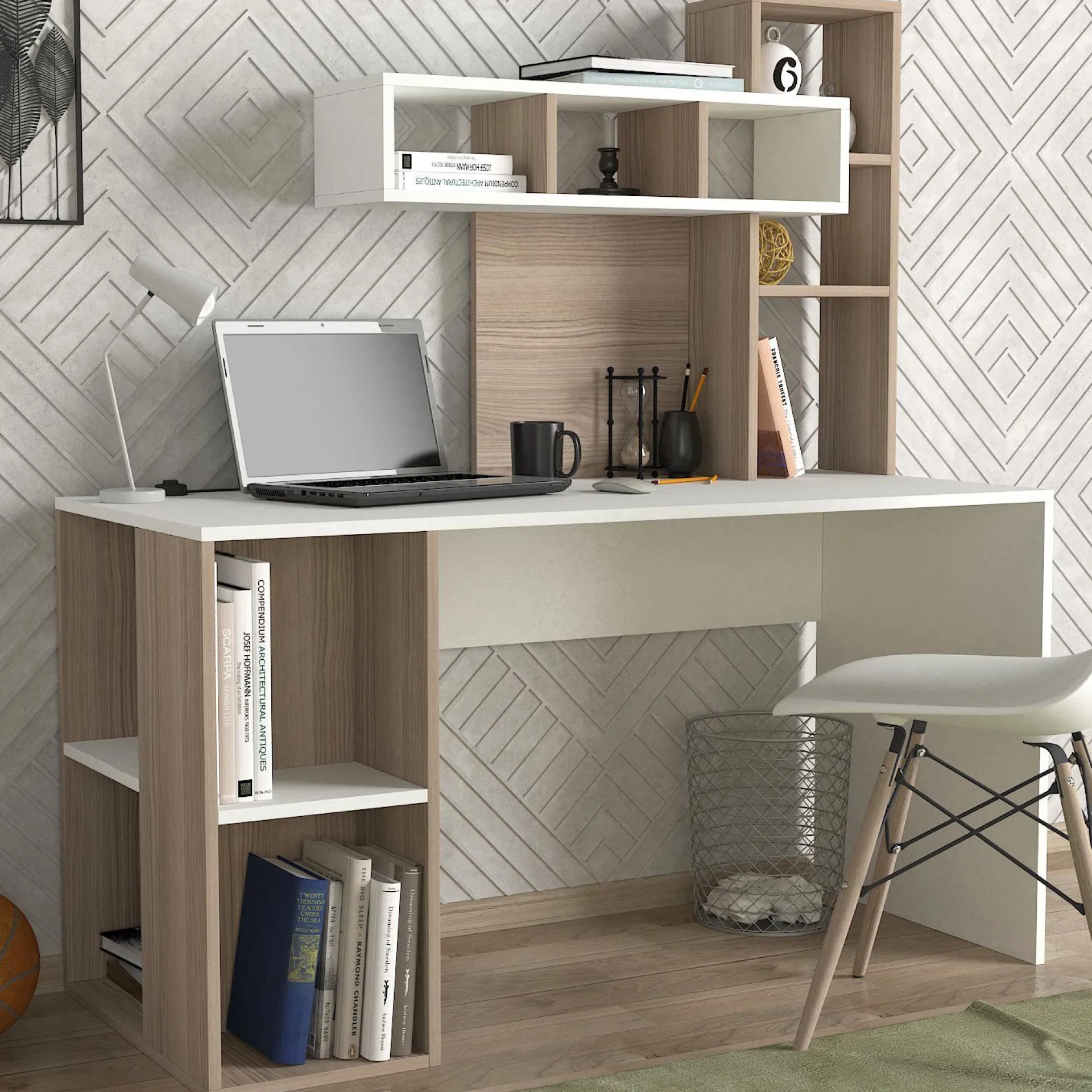 Emob Schreibtisch Coral - 100% MELAMINE - Weiß - 140 x 153,8 x 60 cm