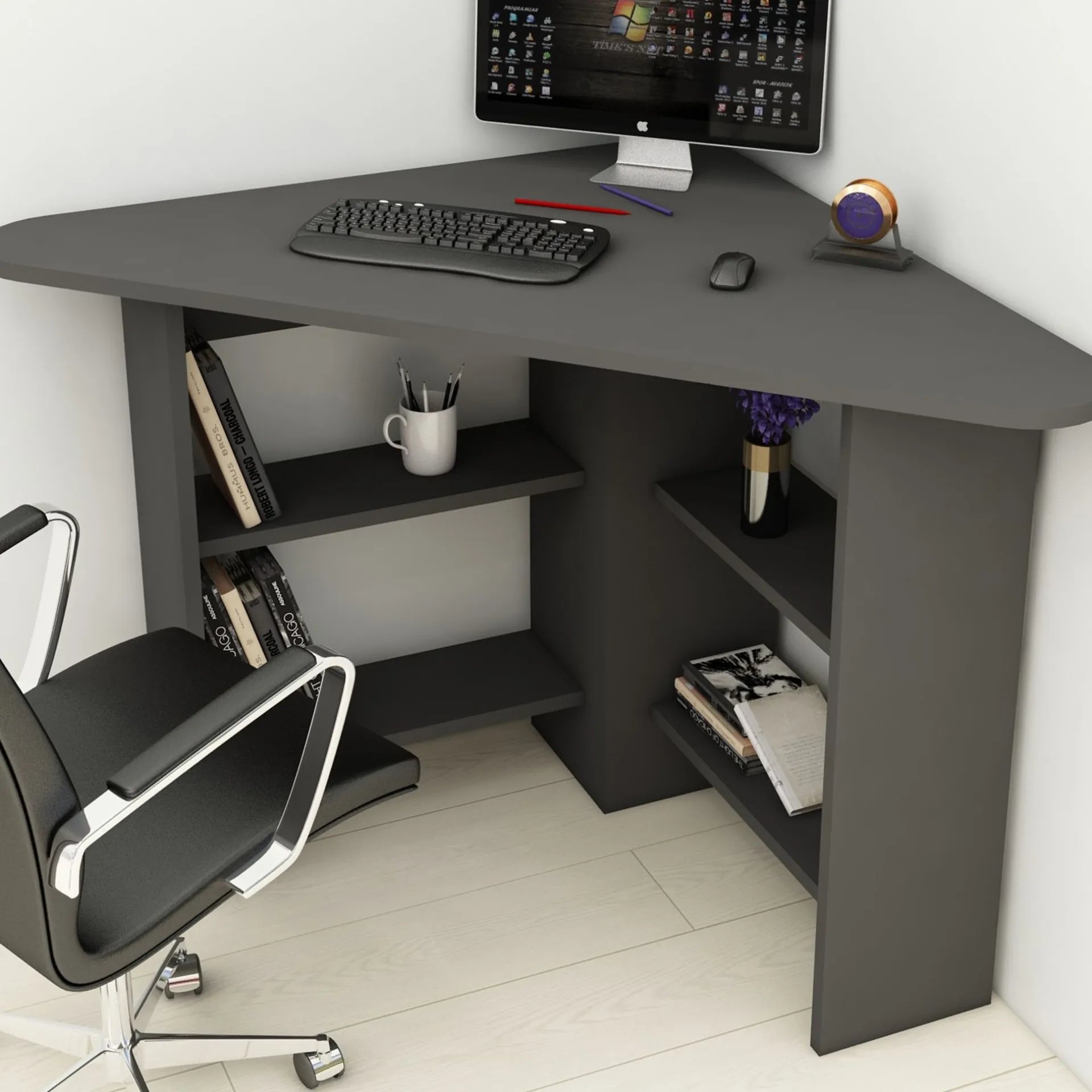 Emob Schreibtisch Corner - 100% MELAMINE - - 80 x 73,8 x 80 cm