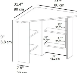 Emob Schreibtisch Corner - 100% MELAMINE - - 80 x 73,8 x 80 cm
