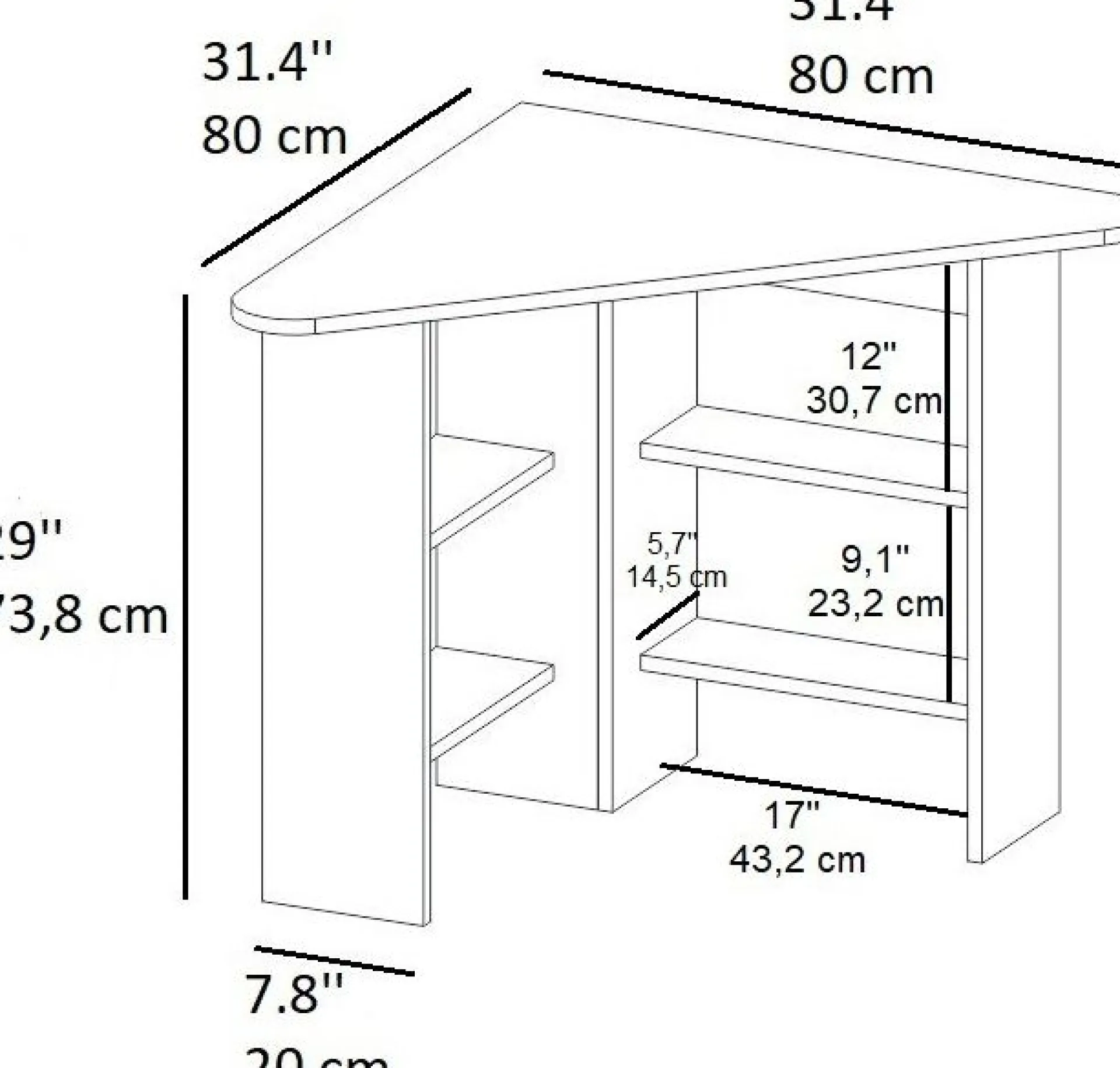 Emob Schreibtisch Corner - 100% MELAMINE - - 80 x 73,8 x 80 cm