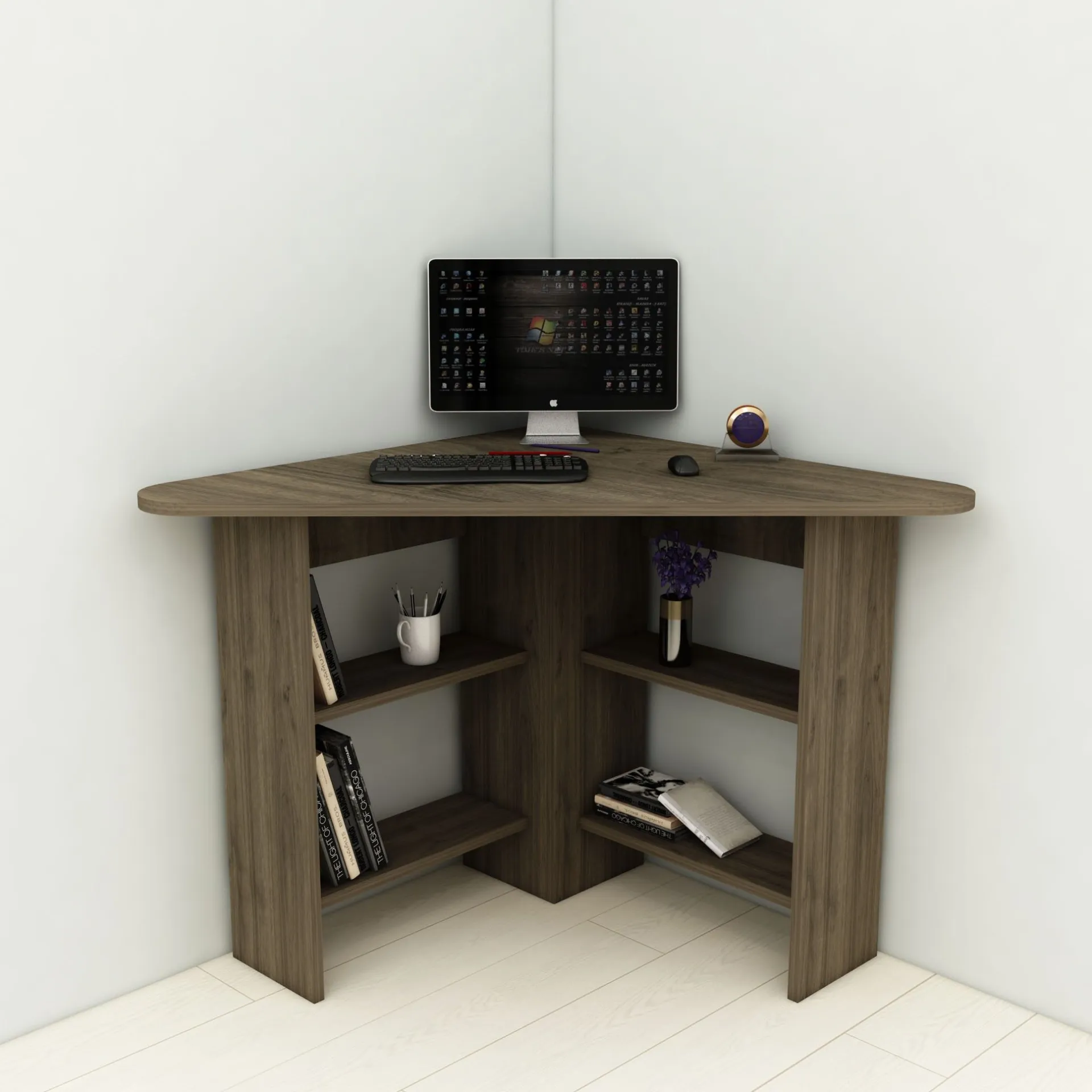 Emob Schreibtisch Corner - 100% MELAMINE - Nussbaum - 80 x 73,8 x 80 cm