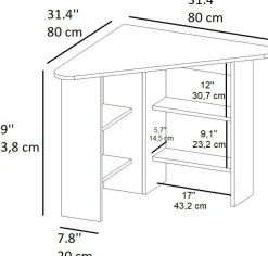 Emob Schreibtisch Corner - 100% MELAMINE - Nussbaum - 80 x 73,8 x 80 cm