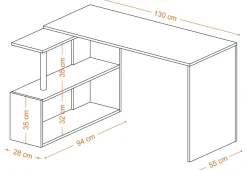 Emob Schreibtisch Gelincik - 100% MELAMINE - - 130 x 74 x 94 cm