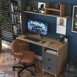 Emob Schreibtisch HA115 - 100% MELAMINE - Nussbaum - 120 x 161,8 x 50 cm