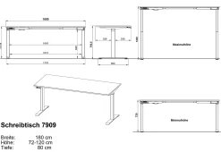 Germania Schreibtisch Hermoso | 180 x 80 x 72-120 cm | elektrisch verstellbar | grau-weißes Design