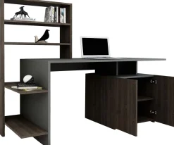 Emob Schreibtisch Melis - 100% MELAMINE - Nussbaum - 146,3 x 128,8 x 60 cm
