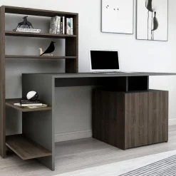 Emob Schreibtisch Melis - 100% MELAMINE - Nussbaum - 146,3 x 128,8 x 60 cm