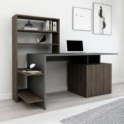Emob Schreibtisch Melis - 100% MELAMINE - Nussbaum - 146,3 x 128,8 x 60 cm