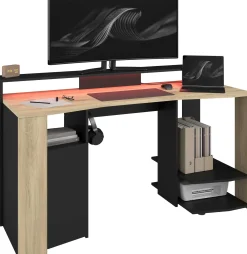 Parisot Schreibtisch Meta - 152x61x87cm - mit LED-Beleuchtung - Eiche Dekor/schwarz