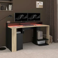 Parisot Schreibtisch Meta - 152x61x87cm - mit LED-Beleuchtung - Eiche Dekor/schwarz
