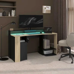 Parisot Schreibtisch Meta - 152x61x87cm - mit LED-Beleuchtung - Eiche Dekor/schwarz