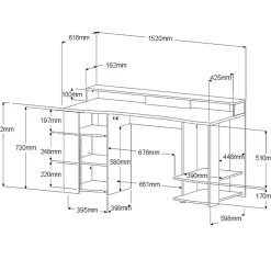 Parisot Schreibtisch Meta - 152x61x87cm - mit LED-Beleuchtung - Eiche Dekor/schwarz