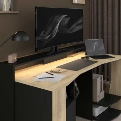 Parisot Schreibtisch Meta - 152x61x87cm - mit LED-Beleuchtung - Eiche Dekor/schwarz