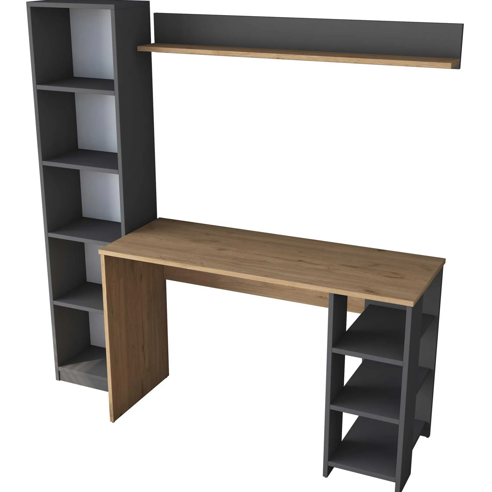 Kinder Emob Schreibtisch mit Bücherregal HA125 - 100% MELAMINE - Nussbaum - 160 x 161,8 x 45 cm