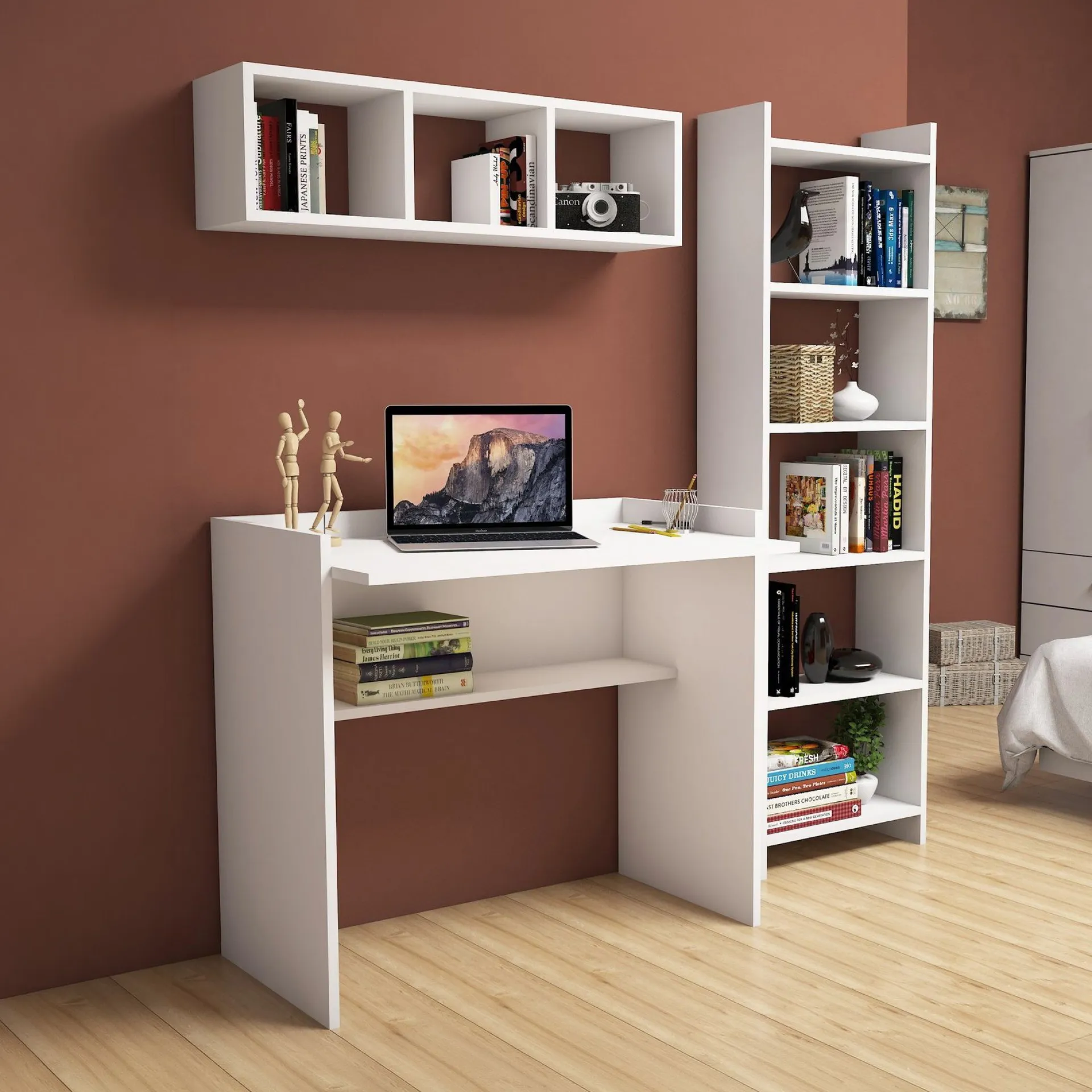 Emob Schreibtisch mit Bücherregal Matilda - 100% MELAMINE - - 90 x 160 x 58 cm