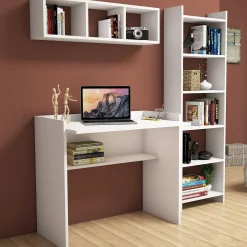 Emob Schreibtisch mit Bücherregal Matilda - 100% MELAMINE - - 90 x 160 x 58 cm