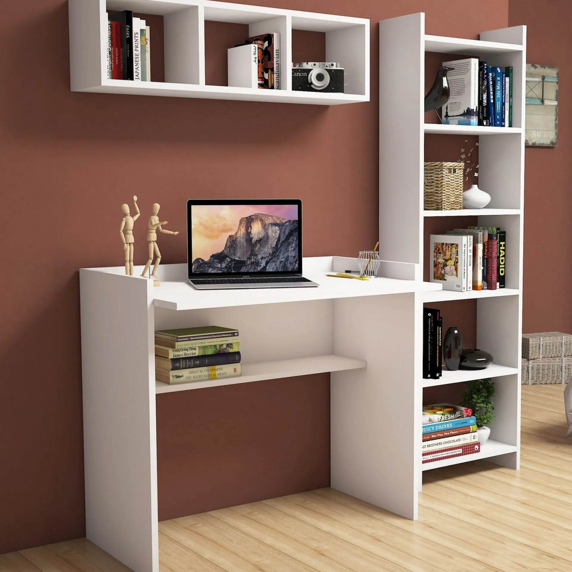 Emob Schreibtisch mit Bücherregal Matilda - 100% MELAMINE - - 90 x 160 x 58 cm