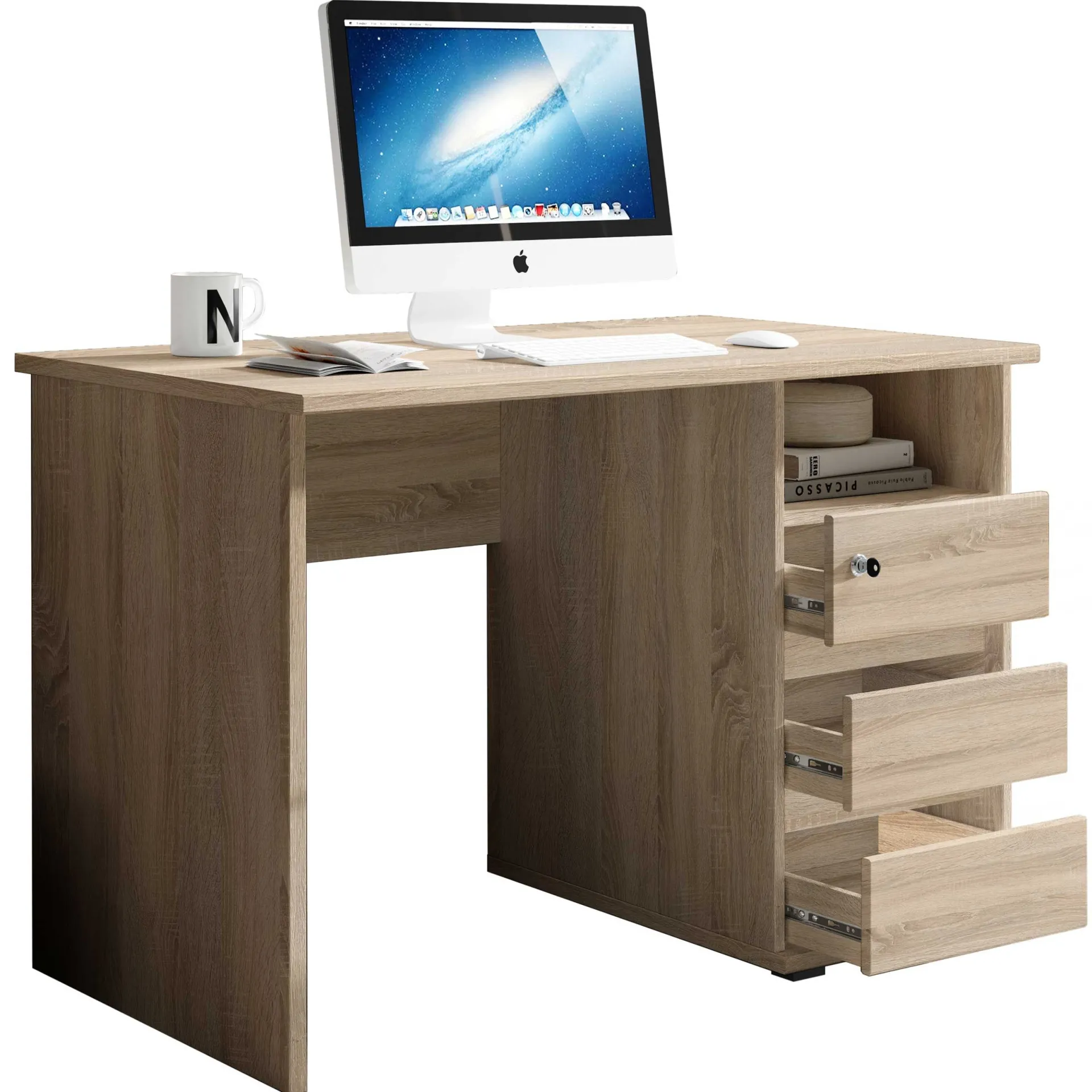 Emob Schreibtisch Primos 110cm mit 3 Schubladen - Eiche