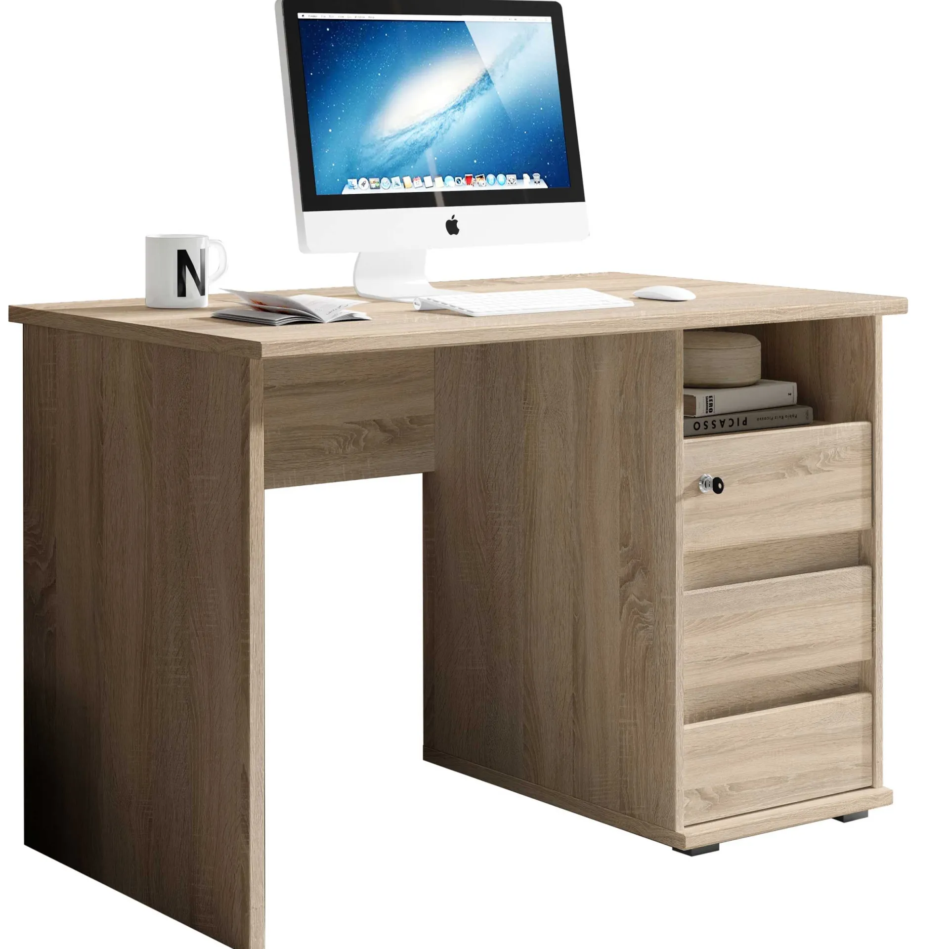 Emob Schreibtisch Primos 110cm mit 3 Schubladen - Eiche