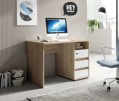Emob Schreibtisch Primos 110cm mit 3 Schubladen - Eiche/Weiß