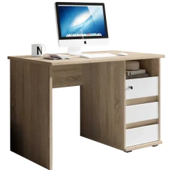 Emob Schreibtisch Primos 110cm mit 3 Schubladen - Eiche/Weiß
