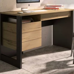Gautier - Diagone Schreibtisch Rush 119cm, 1 Tür und 1 Schublade - Eiche Dekor/schwarz