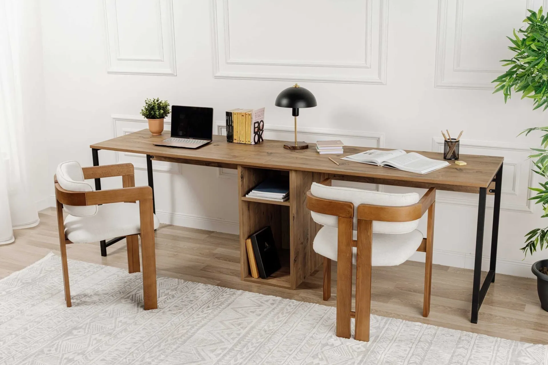 Emob Schreibtisch Twin - 240x60x74cm - für 2 Personen - atlantic pine